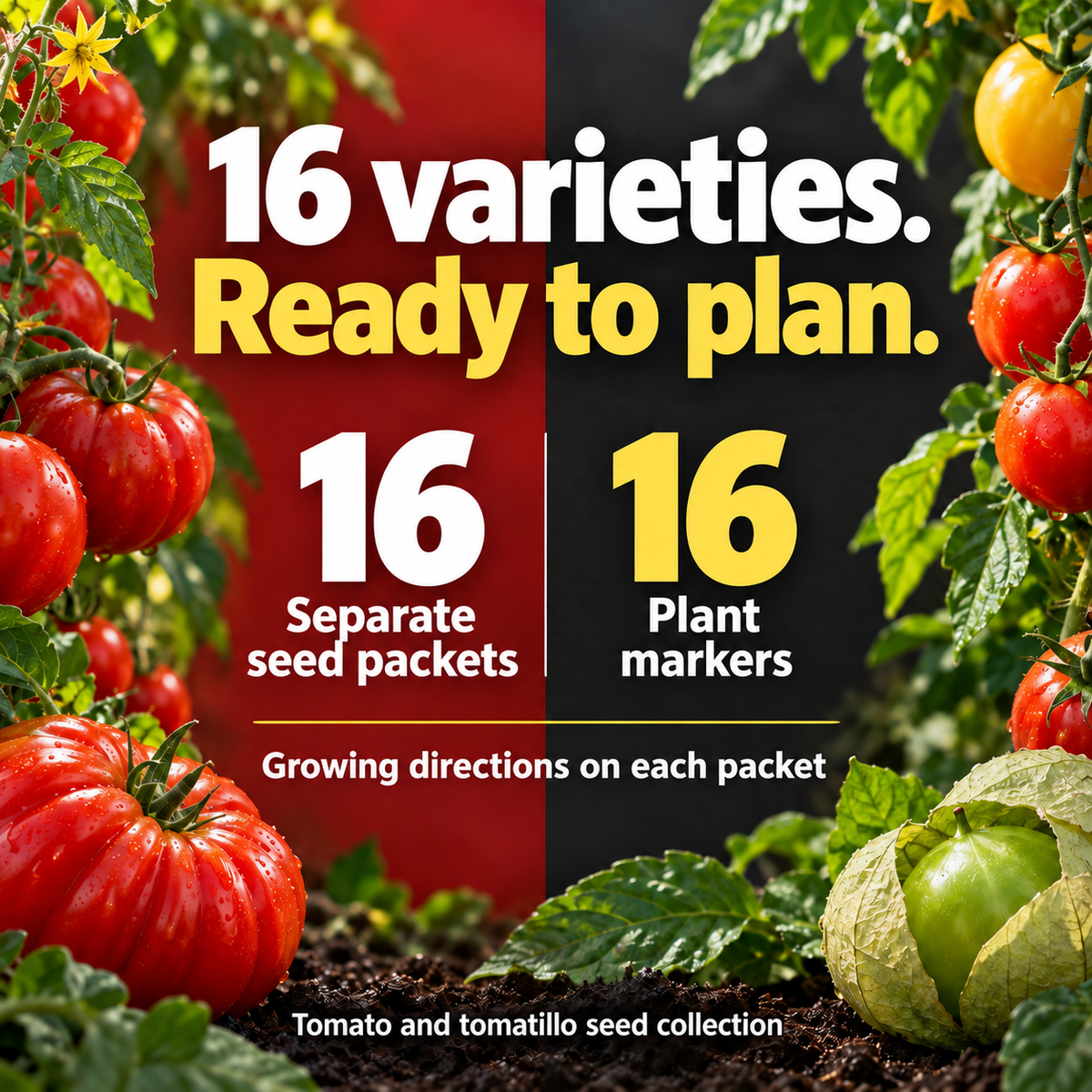 Sixteen separate seed packets and sixteen plant markers included