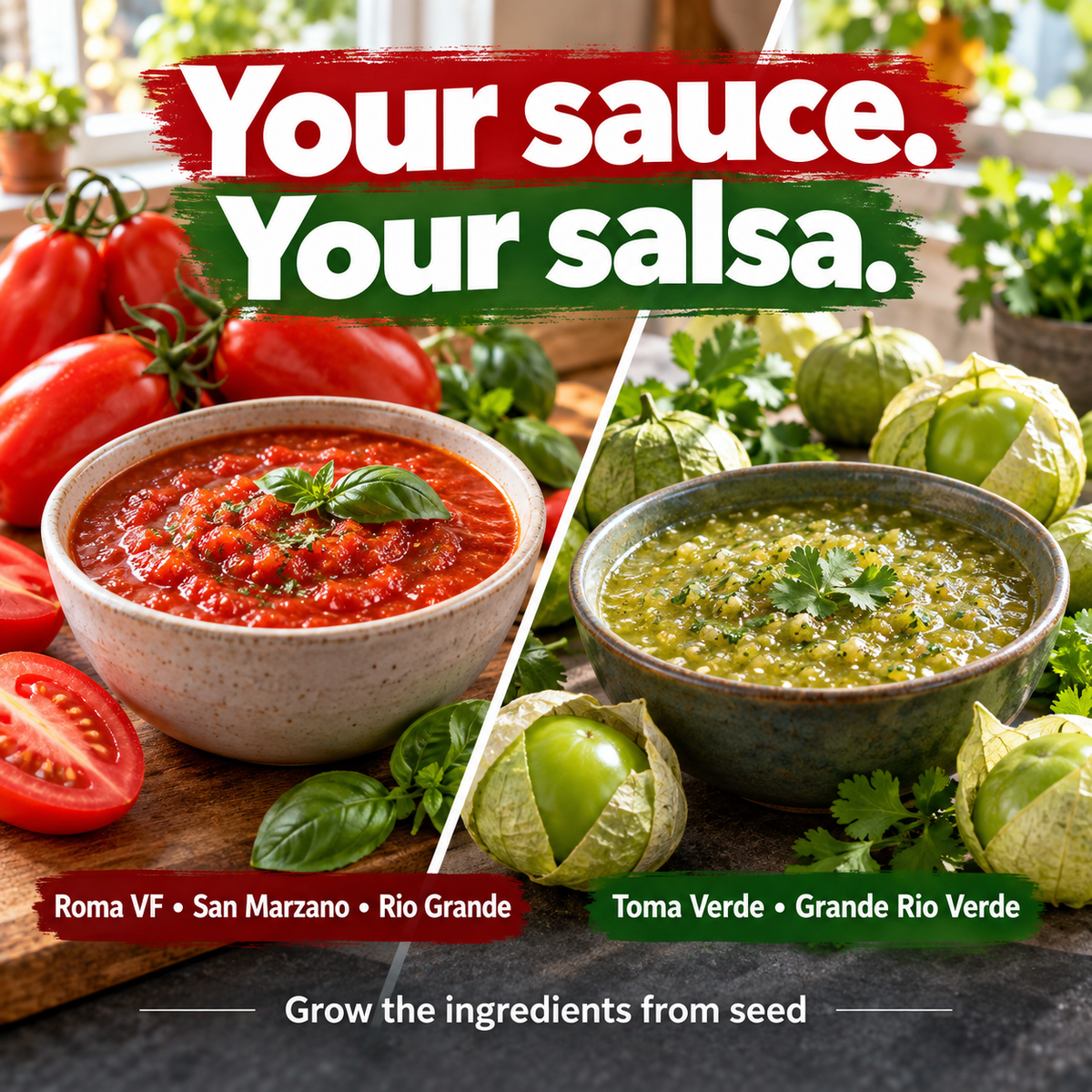 Tomato sauce and salsa verde with the varieties suited to each