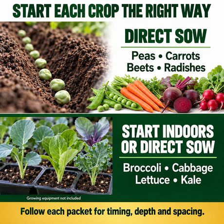 Direct sow peas, carrots, beets and radishes; start broccoli, cabbage, lettuce and kale indoors or direct sow