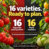 Sixteen separate seed packets and sixteen plant markers included