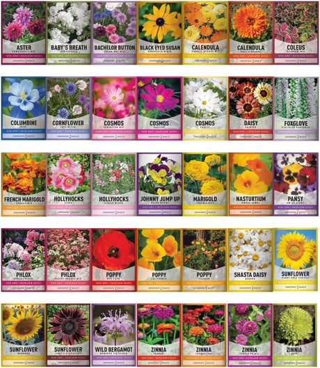 35 annual and perennial flower seed packet varieties included in the Ultimate Survival Seed Kit
