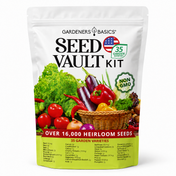 Gardeners Basics Seed Vault Kit with 35 heirloom seed varieties, 16,000+ seeds, and a resealable Mylar bag