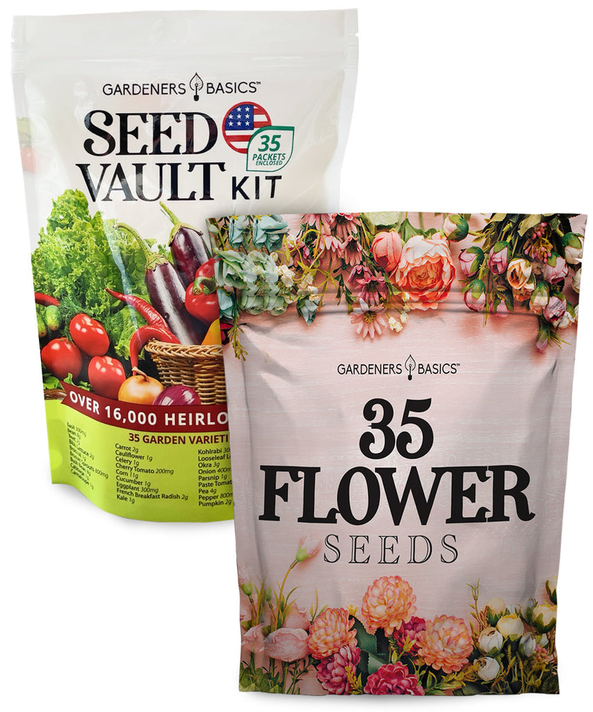 seed vault, heirloom seeds, vegetable seeds, wildflower seeds, perennial seeds, annual seeds, non-GMO seeds, non-hybrid seeds, open-pollinated seeds, seed kit, seed variety pack, gardening, garden essentials, sustainable gardening, pollinator-friendly, seed storage, resealable mylar bags
