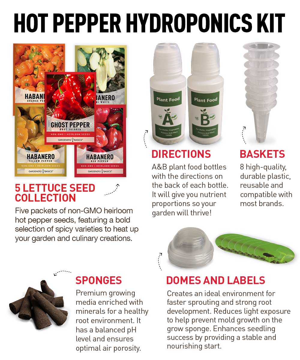 Hydroponic Hot Pepper Growing Kit – Ghost Pepper & Habanero Seeds + Nutrients