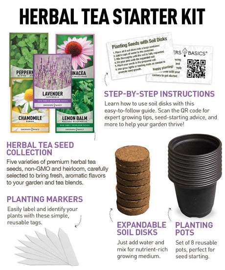 Grow Your Own Herbal Tea Garden – Organic Herbal Tea Seed Kit with Pots & Soil