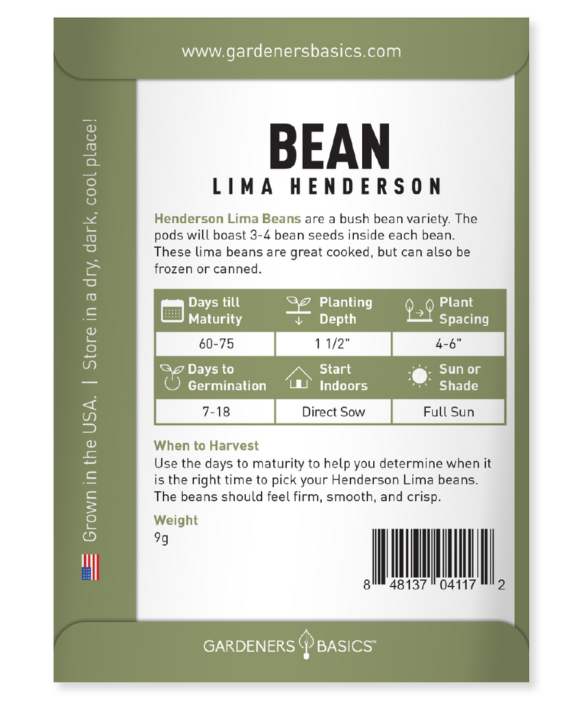 Lima Henderson Bean Seeds For Planting Non-GMO Seeds Home Vegetable Garden