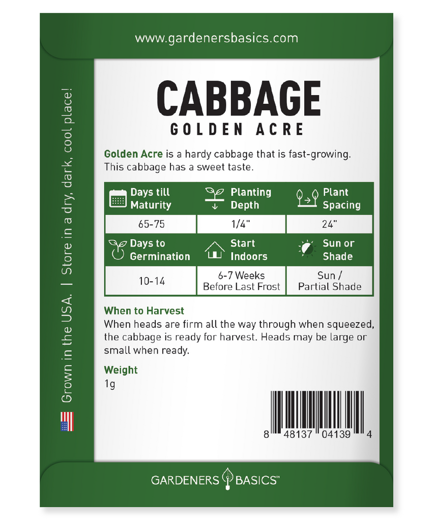 Golden Acre Cabbage Seeds For Planting Non-GMO Seeds Home Vegetable Garden
