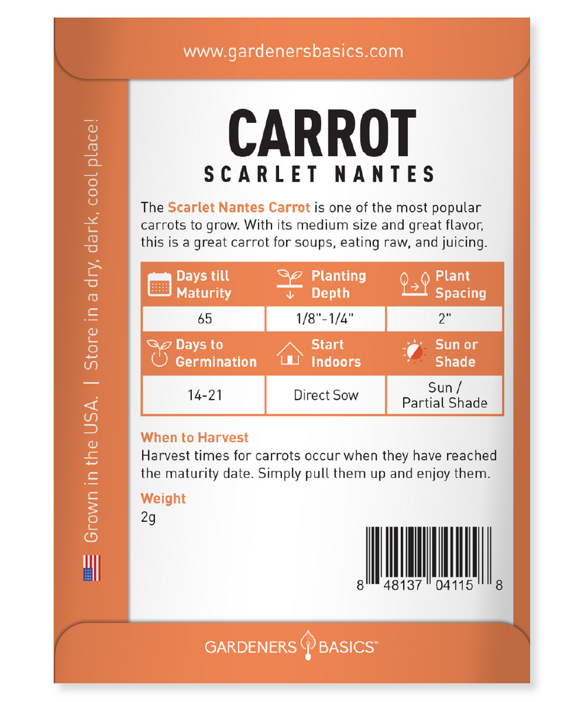 Scarlet Nantes Carrot Seeds For Planting Non-GMO Seeds Home Vegetable Garden