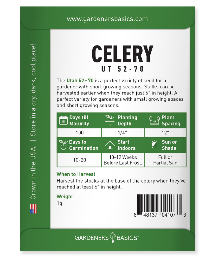 UT 52-70 Celery Seeds For Planting Non-GMO Seeds Home Vegetable Garden