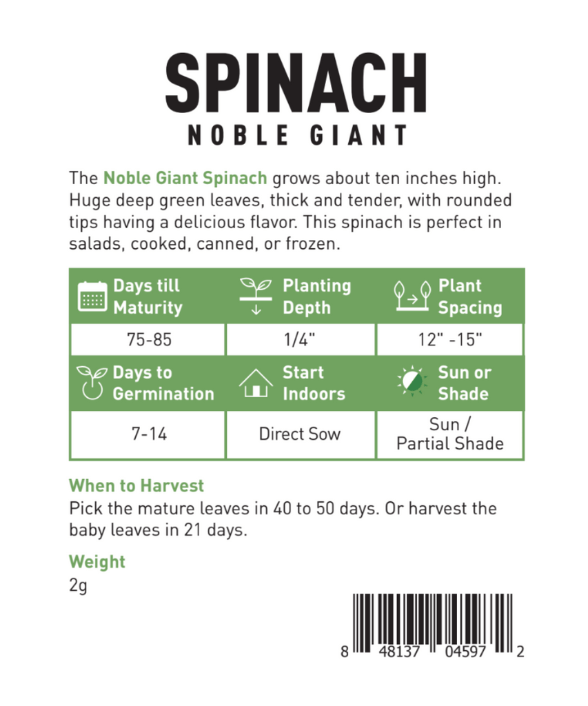 Non-GMO, Heirloom Giant Noble Spinach Seeds: Your Garden's Superfood