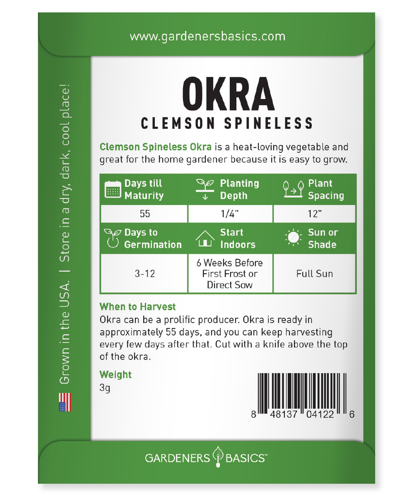 Clemson Spineless Okra Seeds For Planting Non-GMO Seeds Home Vegetable Garden